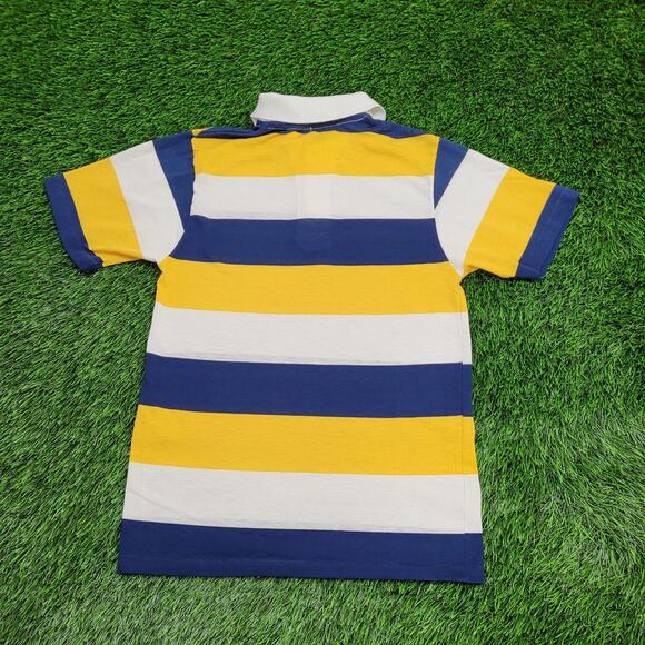 Vintage 80s MOD Block-Stripes Polo Shirt S/M 17x25 Yellow - Picture 2 of 11